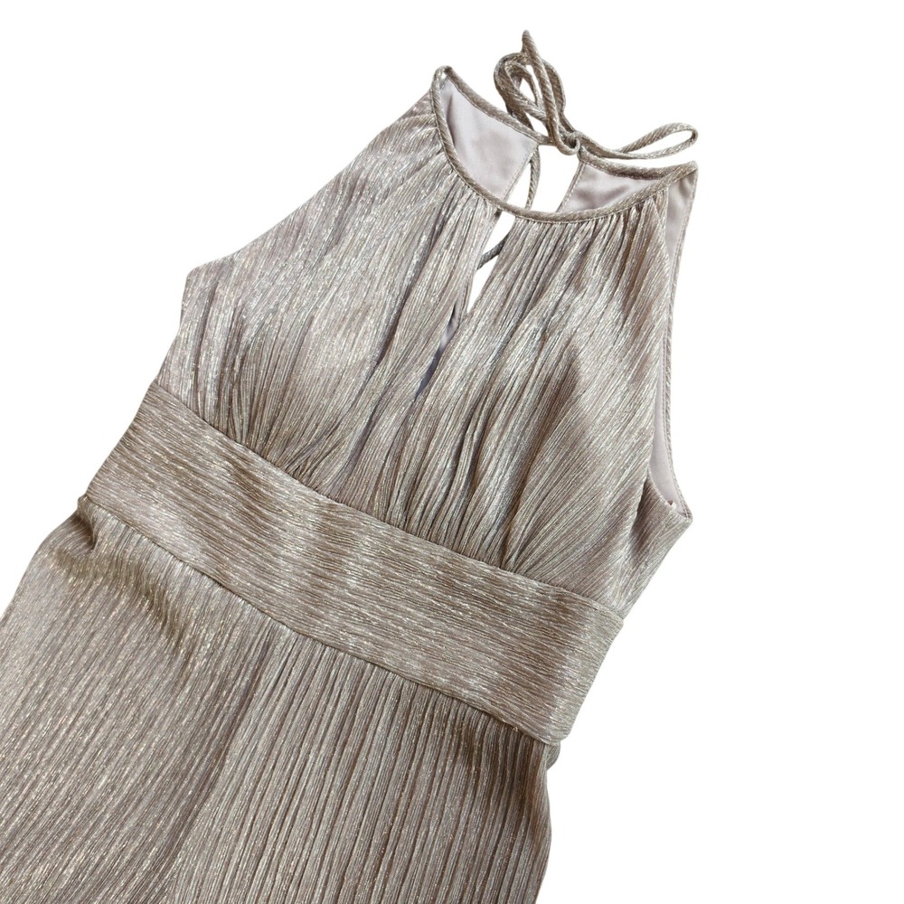 R&M Richards Womens Metallic Plisse Pleated Halter Wide Leg Jumpsuit Size 8 - Picture 3 of 12